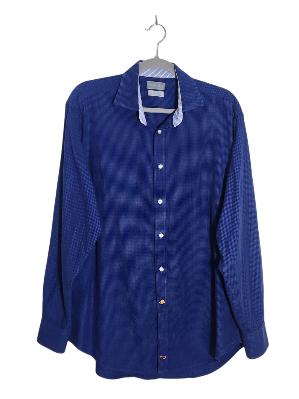 Thomas Dean Blue and Black Mini Check Button-Down Shirt Size Large